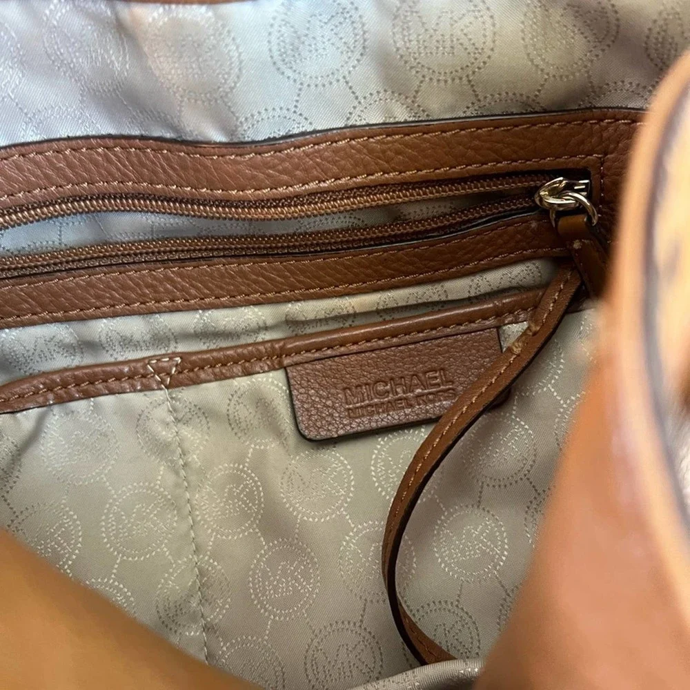 Michael Michael Kors classic cognac saffiano structured satchel embellish